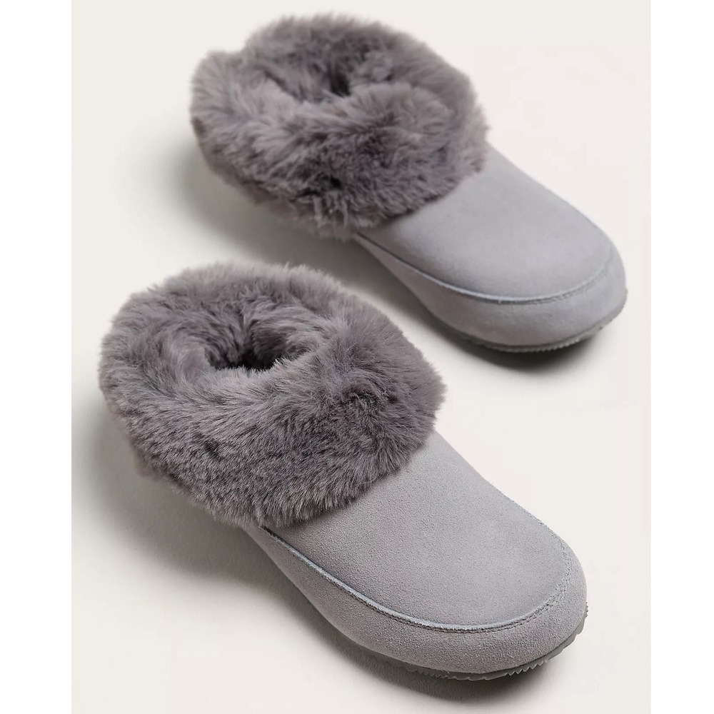 SOREL x Anthropologie GO Coffee Run Suede Faux Fur Slippers Grey Size 9 Lounge